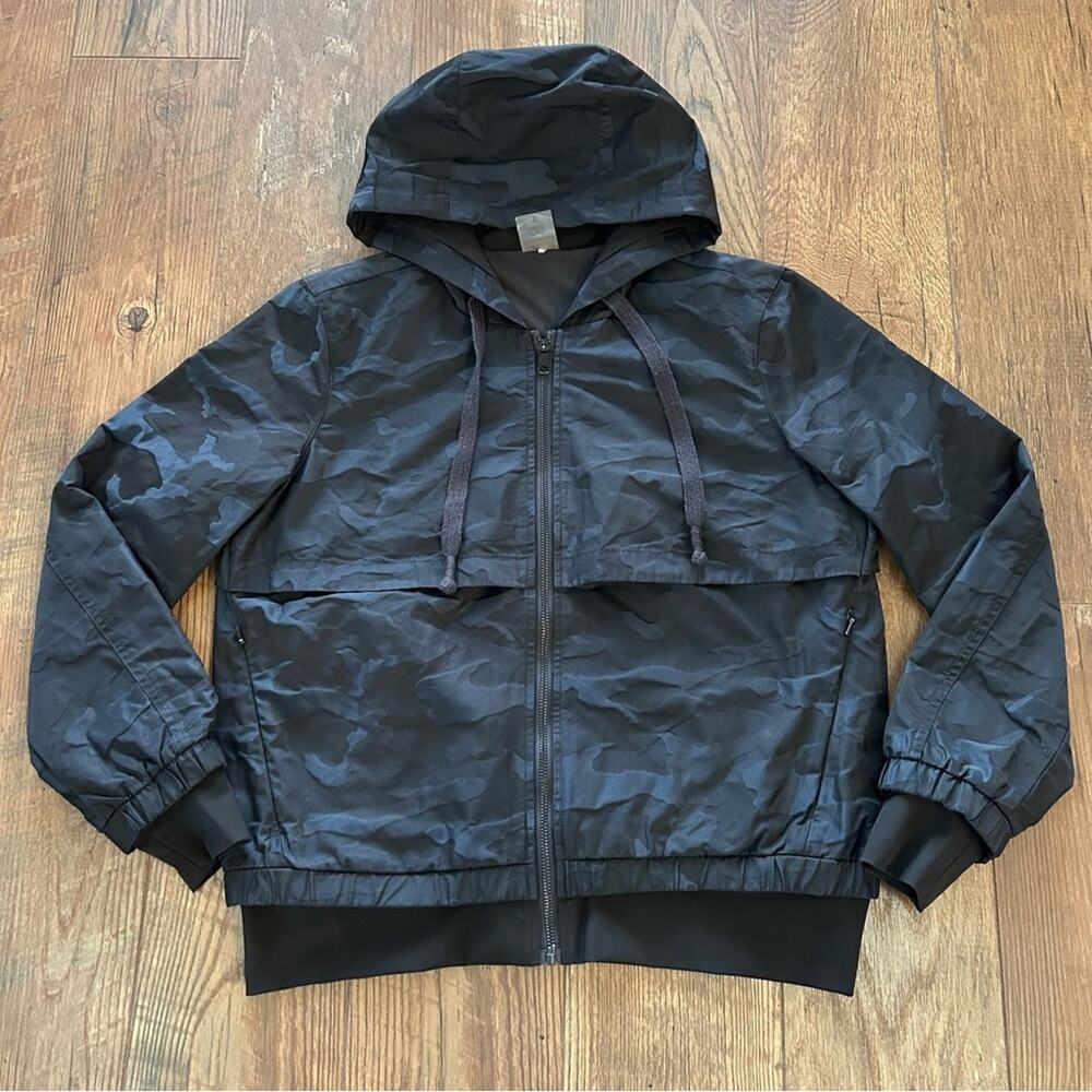 Calia Black Camo Full Zip Hooded Windbreaker Jacket Small